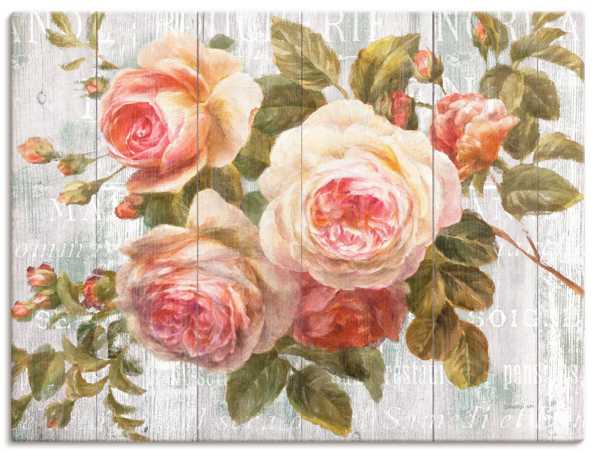 Artland Wandbild »Vintage Rosen auf Holz«, Blumen, (1 St.), als Leinwandbild, Poster, Wandaufkleber in verschied. Grössen von Artland