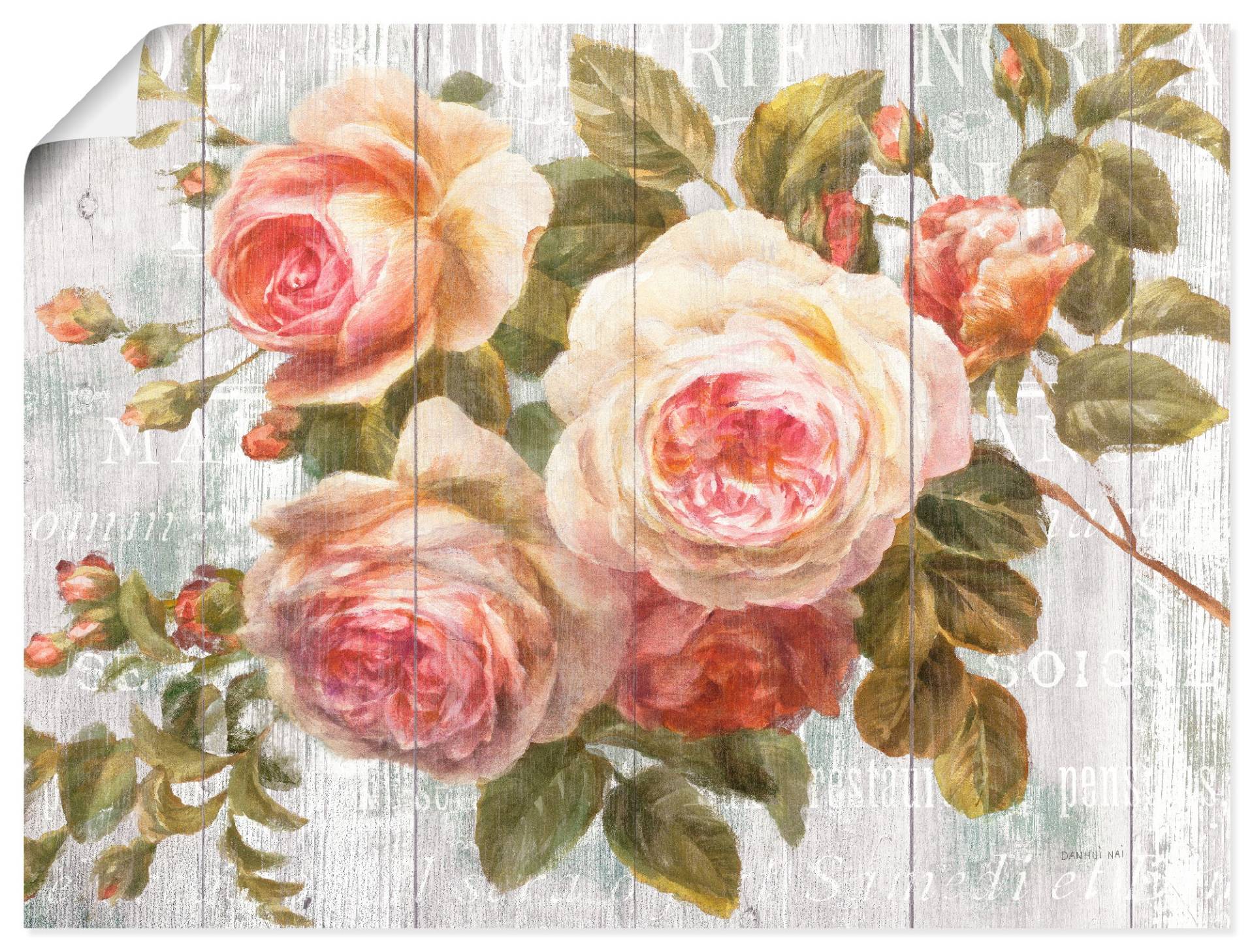 Artland Wandbild »Vintage Rosen auf Holz«, Blumen, (1 St.), als Leinwandbild, Poster, Wandaufkleber in verschied. Grössen von Artland