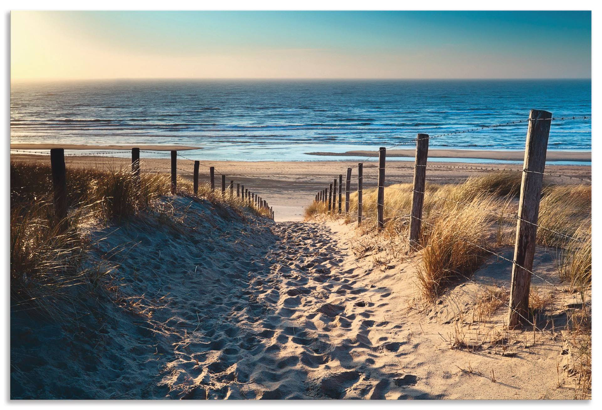 Artland Wandbild »Weg zum Nordseestrand Sonnenuntergang«, Strand, (1 St.), als Alubild, Outdoorbild, Leinwandbild, Poster, Wandaufkleber von Artland