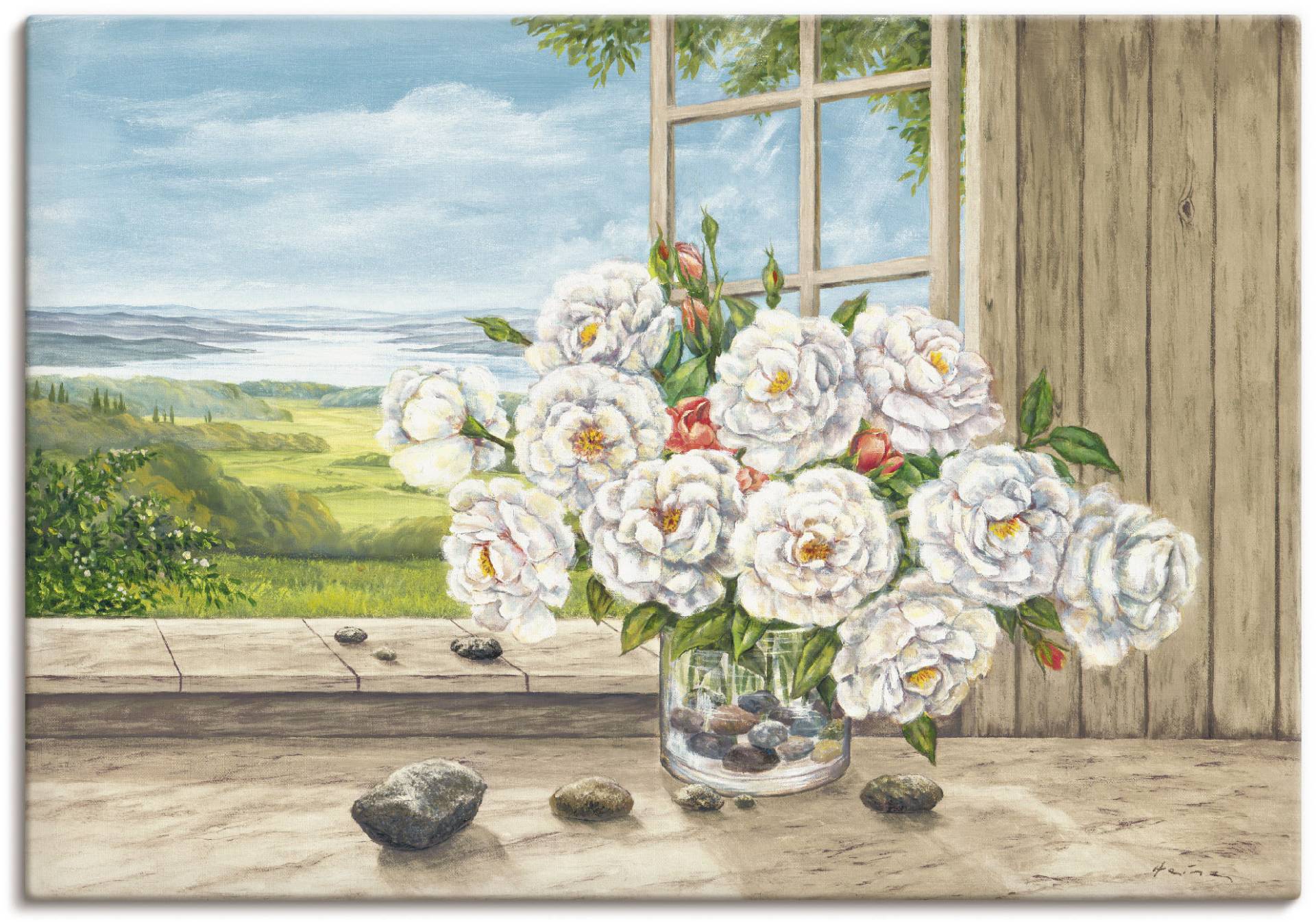 Artland Wandbild »Weisse Rosen am Fenster«, Blumen, (1 St.), als Alubild, Leinwandbild, Wandaufkleber oder Poster in versch. Grössen von Artland