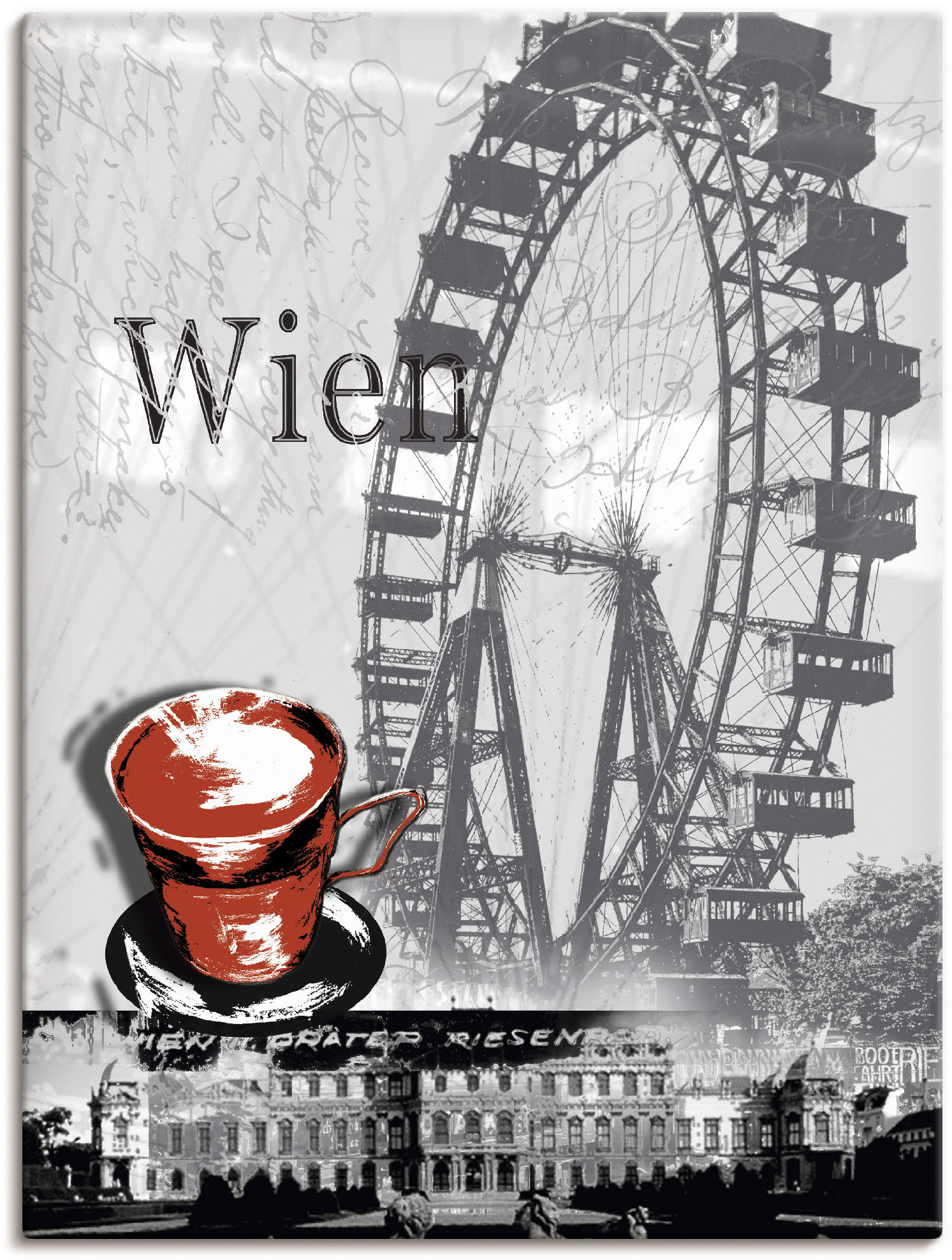 Artland Wandbild »Wien - Melange - Kaffee«, Gebäude, (1 St.), als Alubild, Outdoorbild, Leinwandbild, Poster in verschied. Grössen von Artland