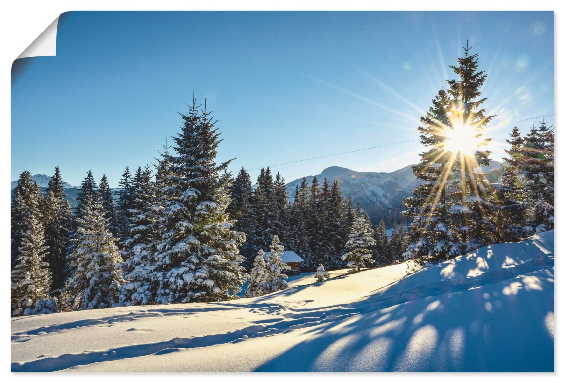 Artland Poster »Winterlandschaft mit Sonnenstern«, Berge, (1 St.), als Alubild, Leinwandbild, Wandaufkleber oder Poster in versch. Grössen von Artland