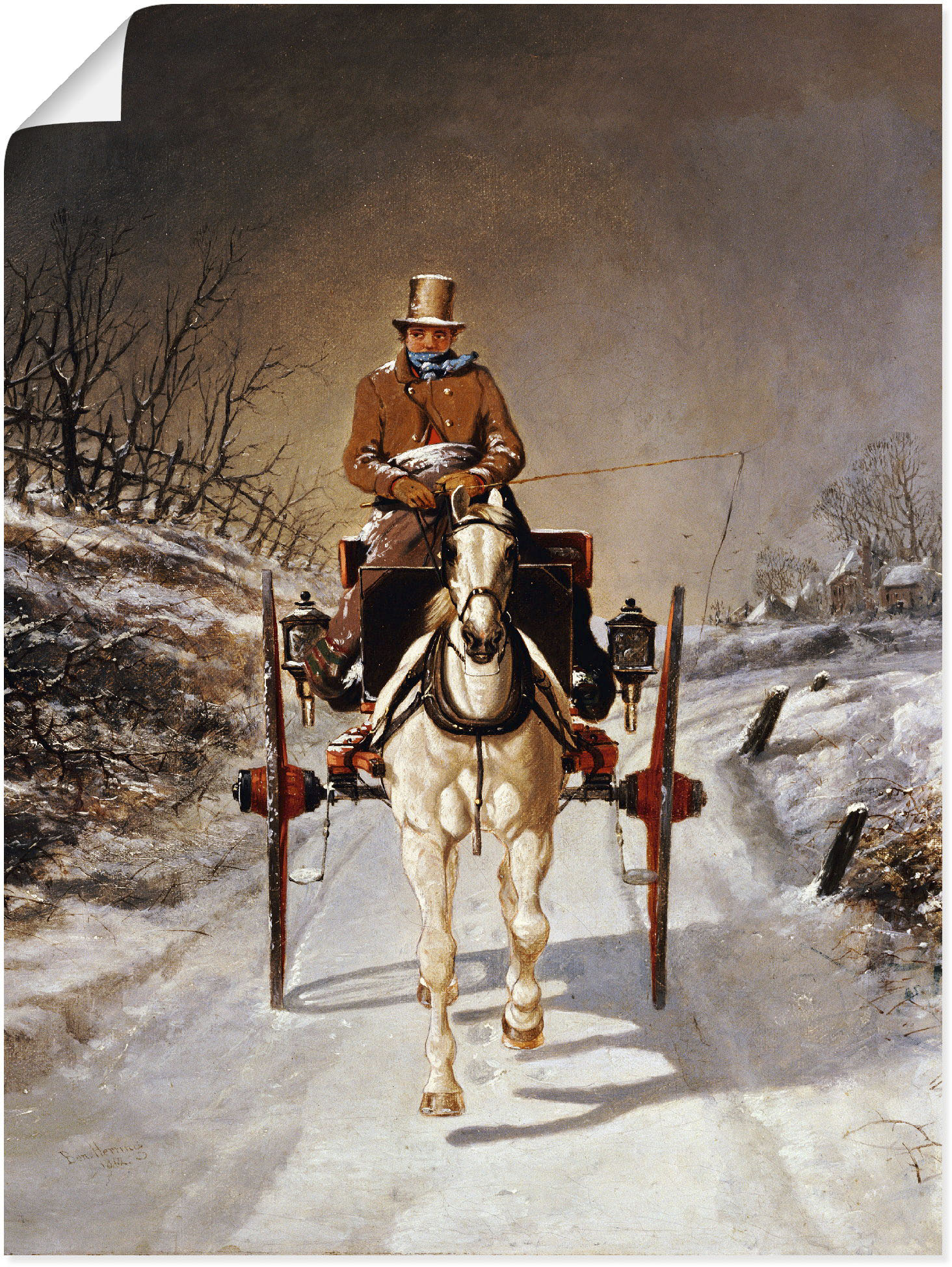 Artland Kunstdruck »Winterliche Kutschfahrt. 1862«, Kutschen, (1 St.), als Leinwandbild, Wandaufkleber oder Poster in versch. Grössen von Artland