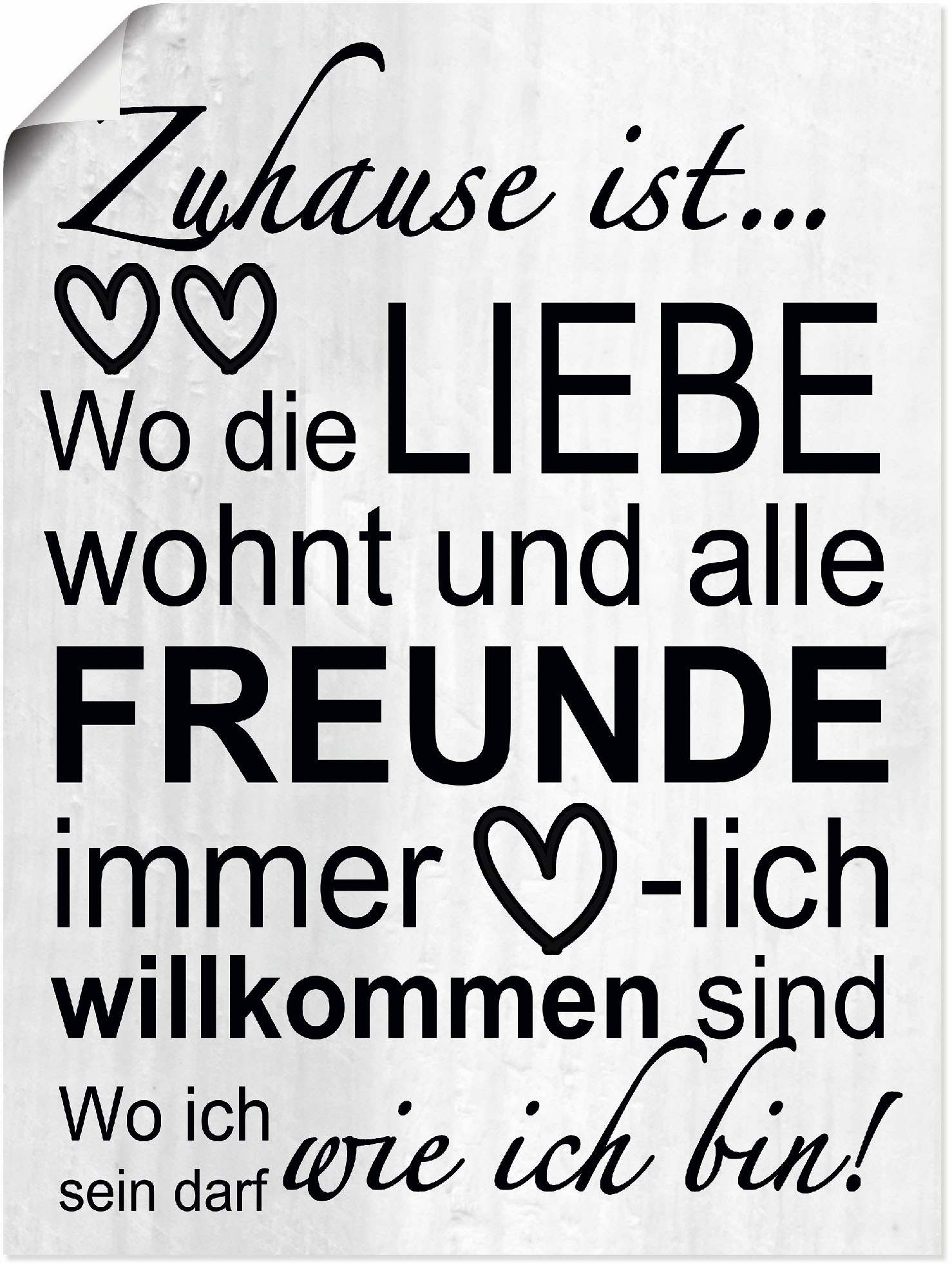 Artland Wandbild »Wo die Liebe wohnt«, Sprüche & Texte, (1 St.), als Alubild, Outdoorbild, Leinwandbild, Poster, Wandaufkleber von Artland