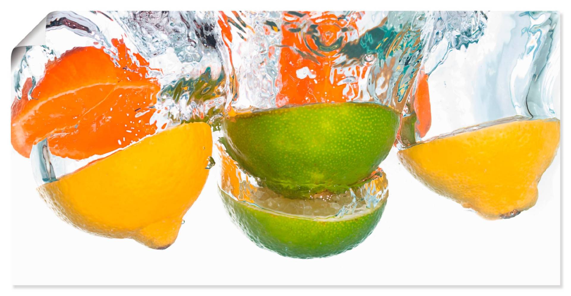 Artland Wandbild »Zitrusfrüchte fallen in klares Wasser«, Lebensmittel, (1 St.), als Leinwandbild, Poster, Wandaufkleber in verschied. Grössen von Artland