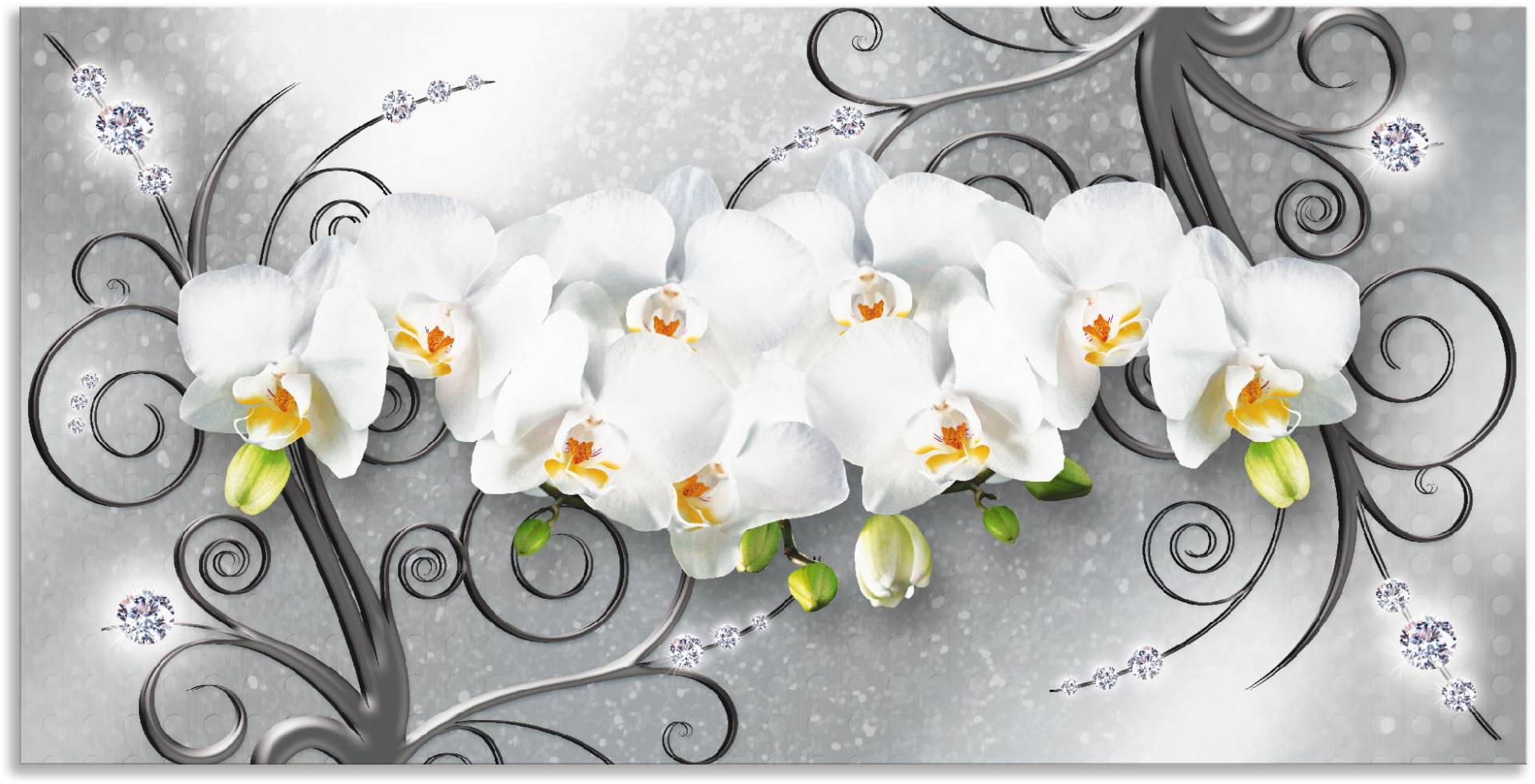 Artland Wandbild »weisse Orchideen auf Ornamenten«, Blumenbilder, (1 St.), als Alubild, Outdoorbild, Leinwandbild, Poster, Wandaufkleber von Artland