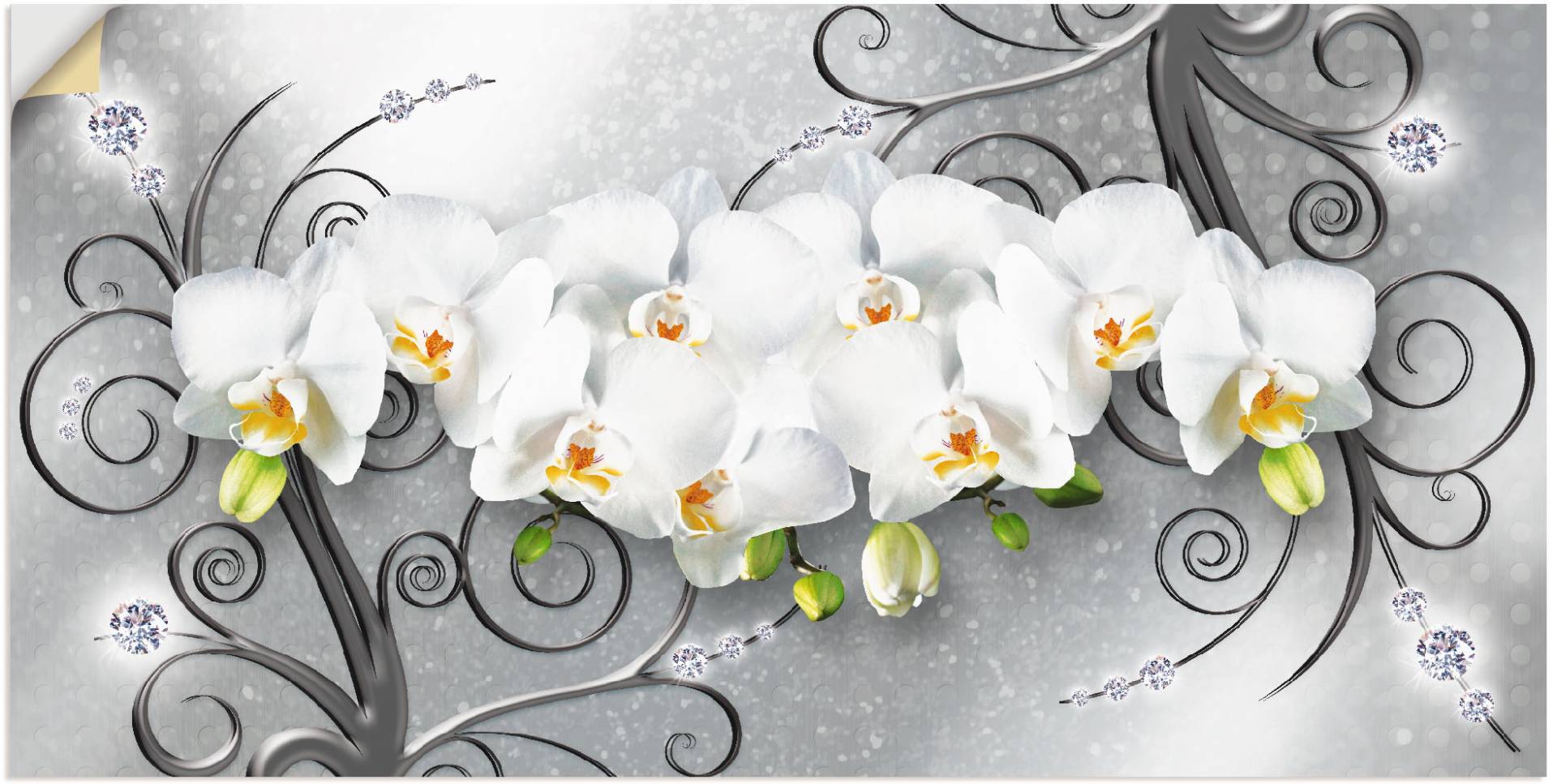 Artland Wandbild »weisse Orchideen auf Ornamenten«, Blumenbilder, (1 St.), als Alubild, Outdoorbild, Leinwandbild, Poster, Wandaufkleber von Artland
