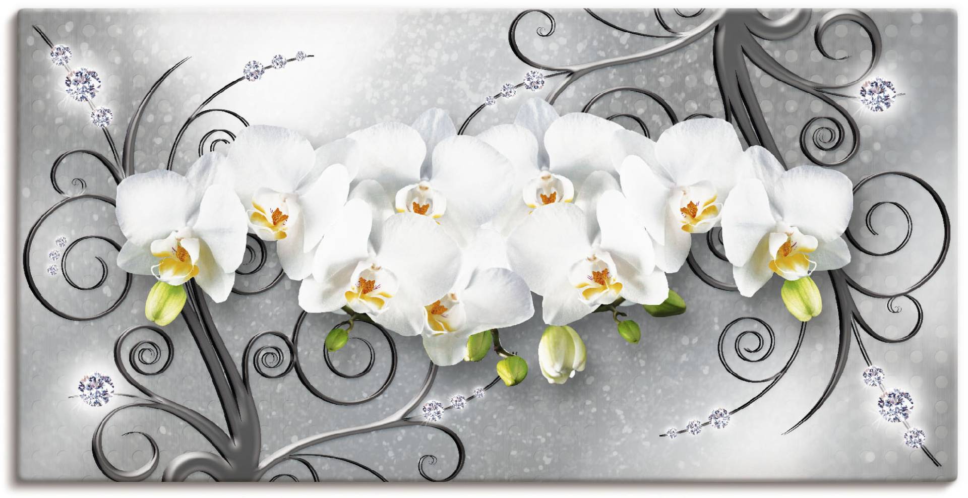 Artland Wandbild »weisse Orchideen auf Ornamenten«, Blumenbilder, (1 St.), als Alubild, Outdoorbild, Leinwandbild, Poster, Wandaufkleber von Artland