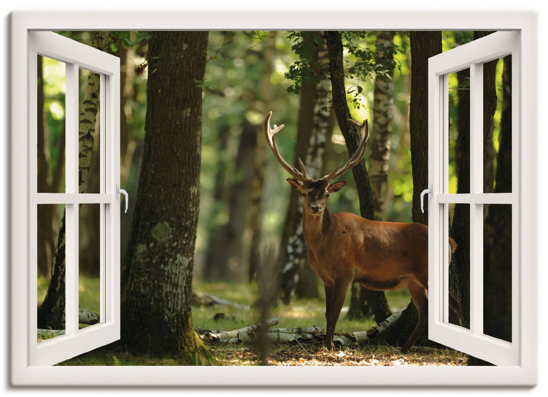 Artland Wandfolie »Fensterblick - Hirsch 4 - Wald«, Fensterblick, (1 St.), selbstklebend von Artland