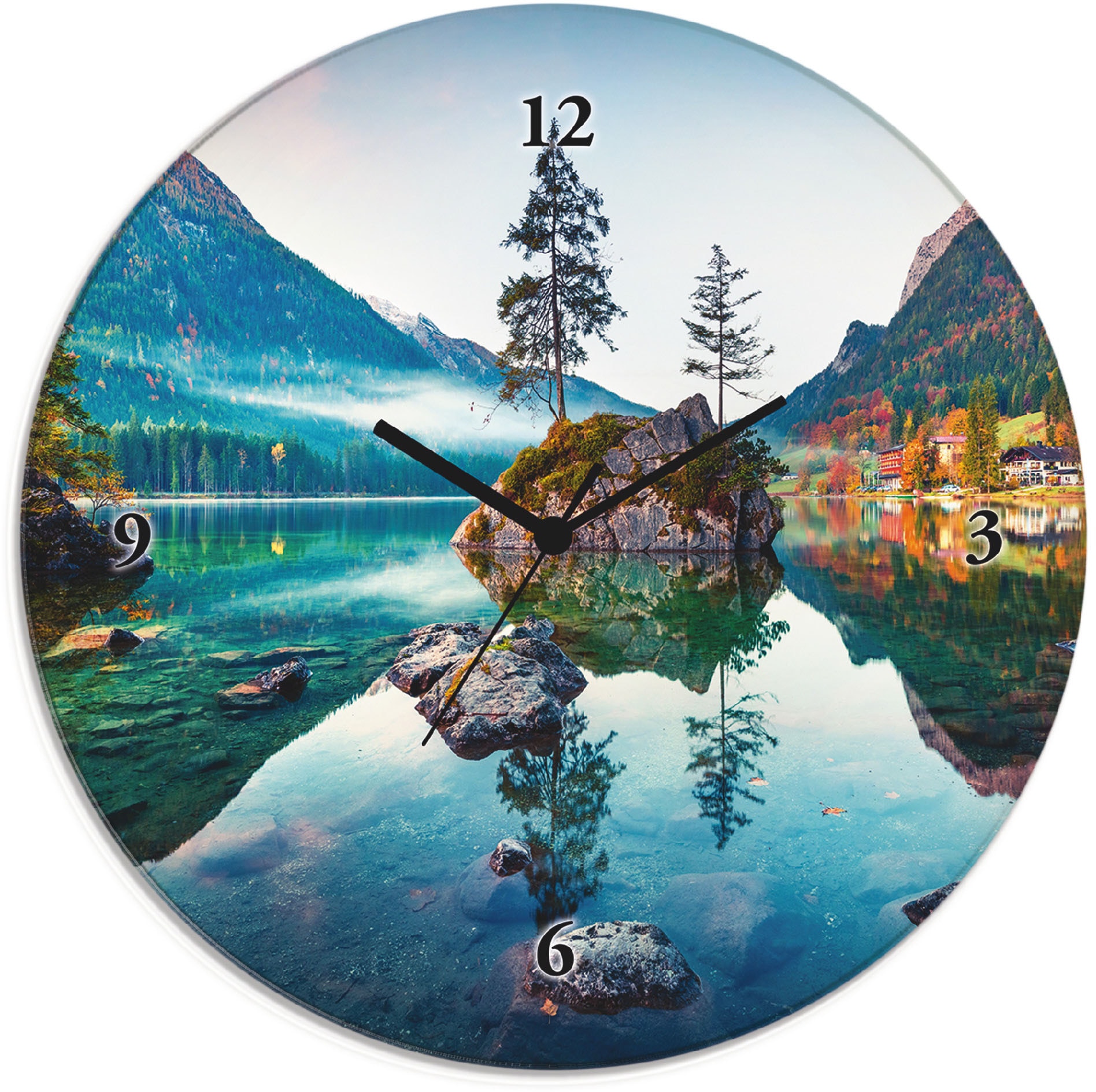 Artland Wanduhr »Glasuhr rund Herbstszene des Hintersee vor Alpen«, wahlweise mit Quarz- oder Funkuhrwerk, lautlos ohne Tickgeräusche Artland Wanduhr »Glasuhr rund Herbstszene des Hintersee vor Alpen«, wahlweise mit Quarz- oder Funkuhrwerk, lautlos ohne Tickgeräusche von Artland