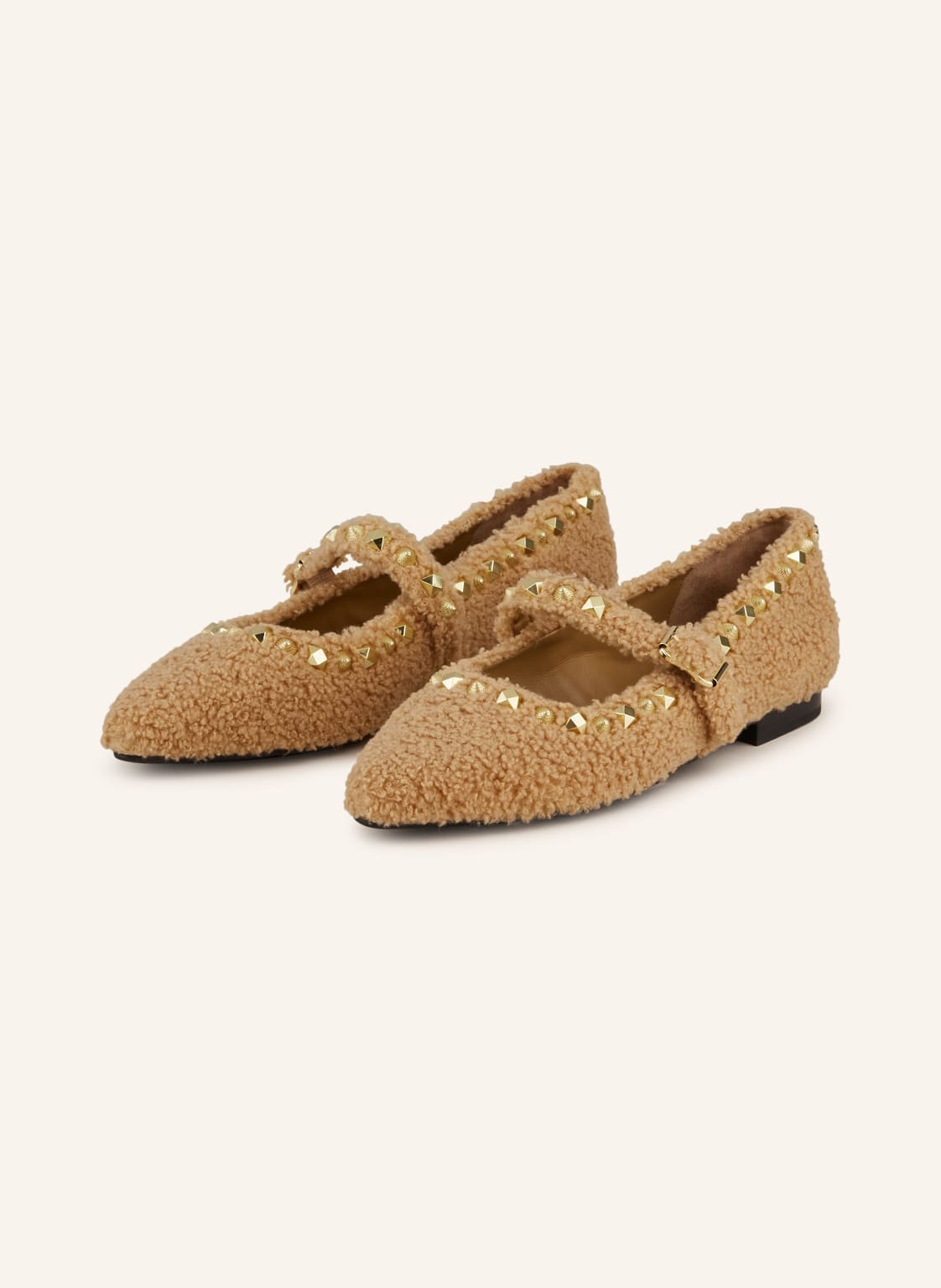 Ash Ballerinas Beatnik Mit Teddyfell Und Nieten beige von Ash