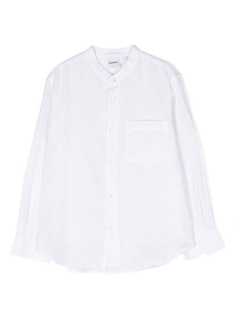 Aspesi Kids band-collar linen blend shirt - White von Aspesi Kids