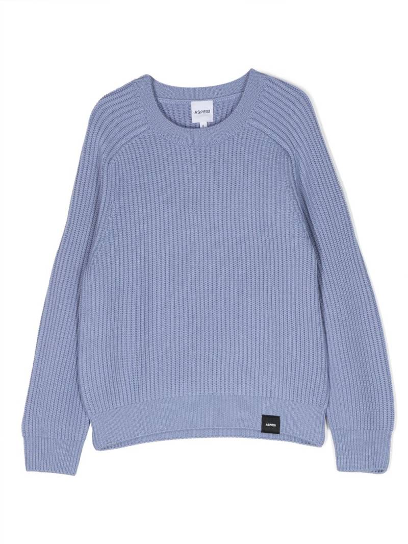 Aspesi Kids logo-patch knitted wool jumper - Blue von Aspesi Kids