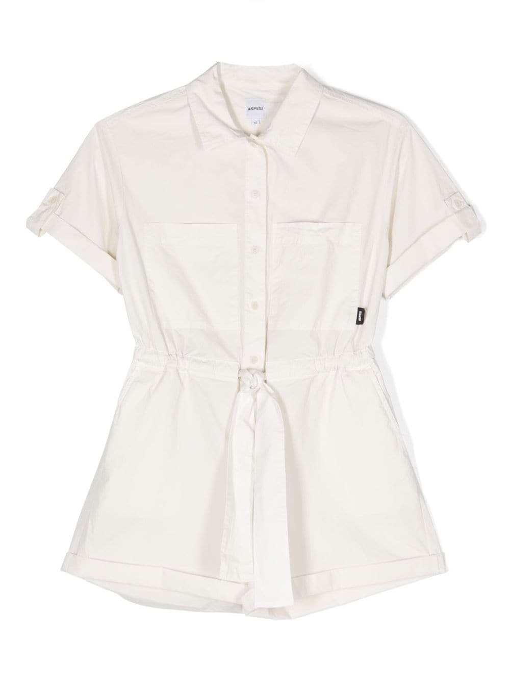 Aspesi Kids tied-waist short-sleeved playsuit - Neutrals von Aspesi Kids