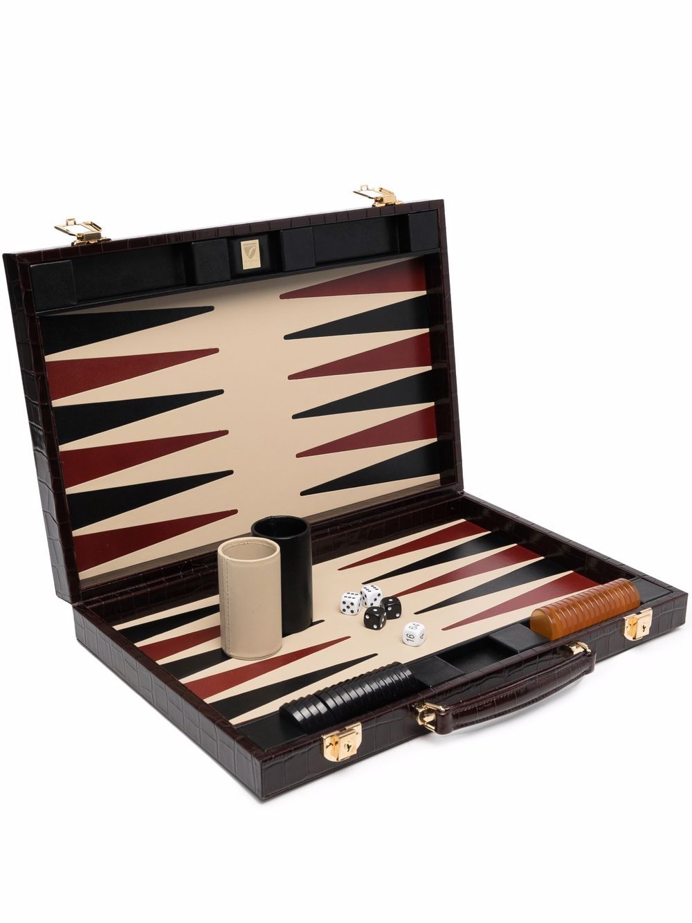 Aspinal Of London 17" crocodile-embossed backgammon set - Brown von Aspinal Of London