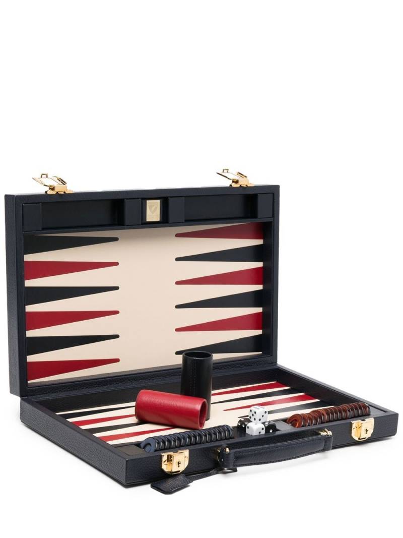 Aspinal Of London pebbled leather backgammon set (15'') - Blue von Aspinal Of London