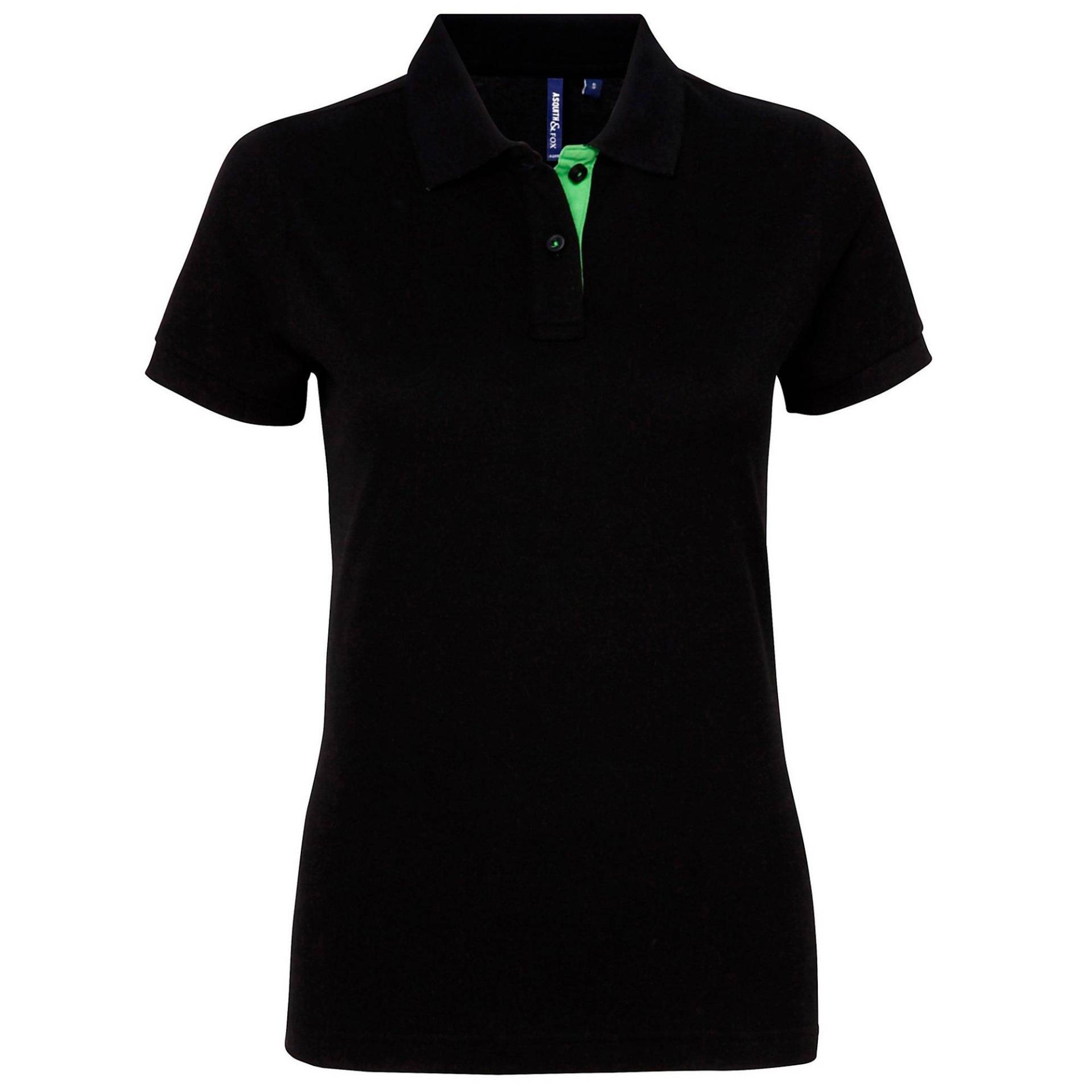 Kurzarm Kontrast Polo Shirt Damen Schwarz M von Asquith & Fox