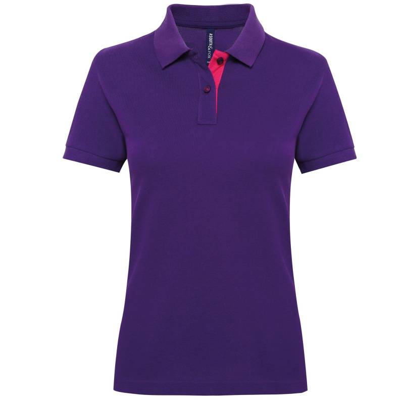 Asquith & Fox - Kurzarm Kontrast Polo Shirt, für Damen, Lila, Größe M von Asquith & Fox