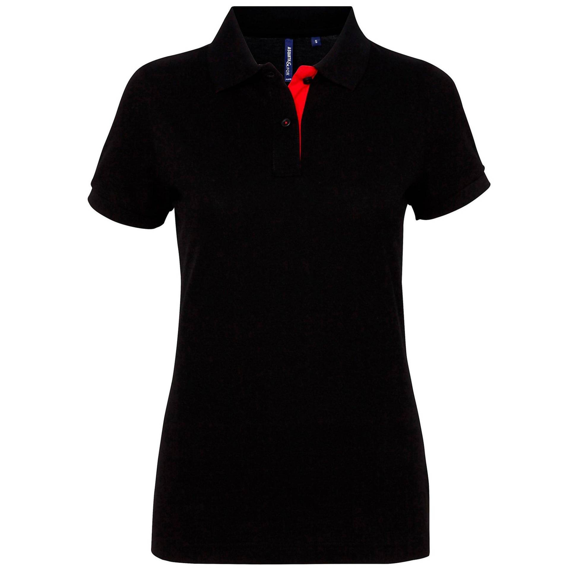 Asquith & Fox - Kurzarm Kontrast Polo Shirt, für Damen, Schwarz, Größe XS von Asquith & Fox