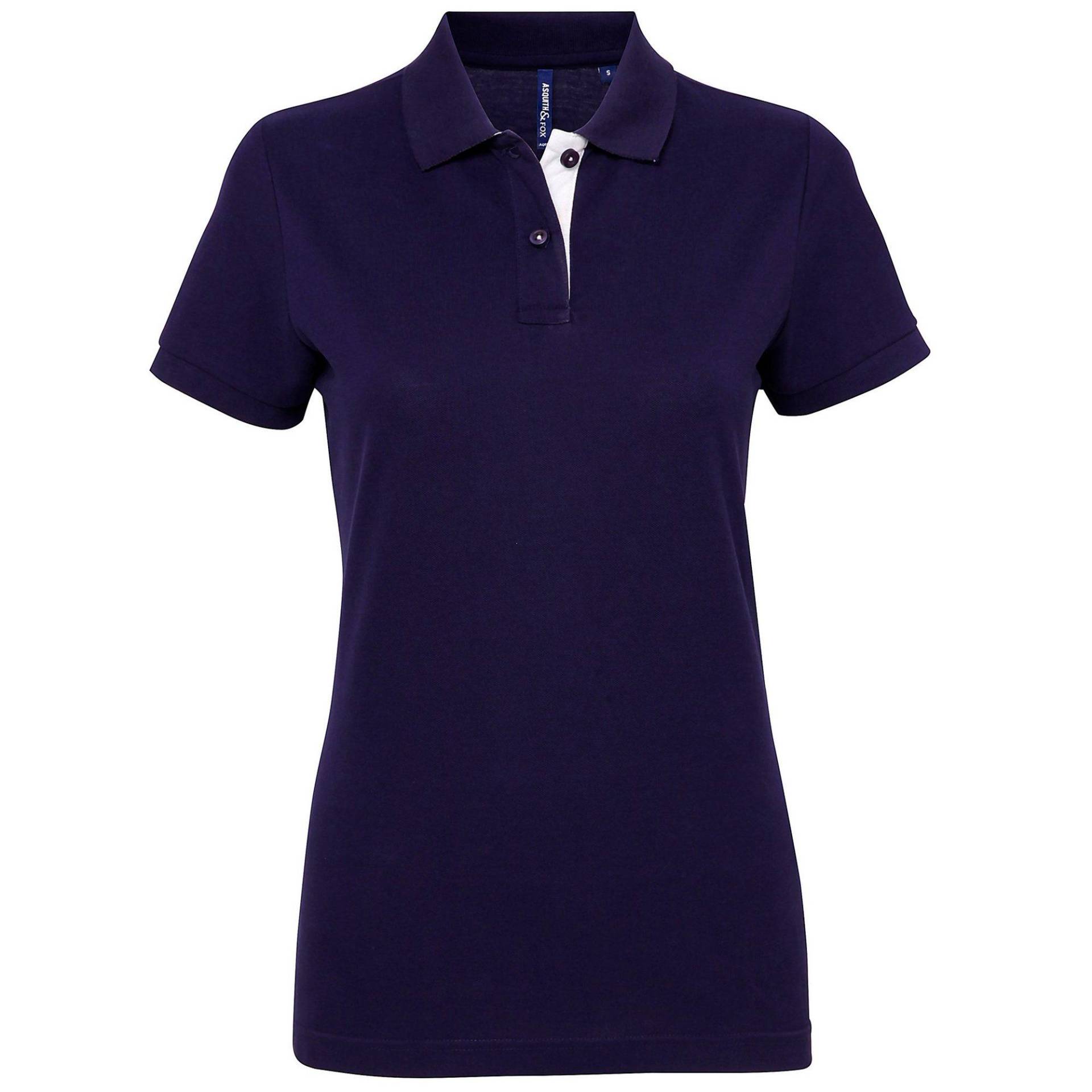 Kurzarm Kontrast Polo Shirt Damen Marine XS von Asquith & Fox