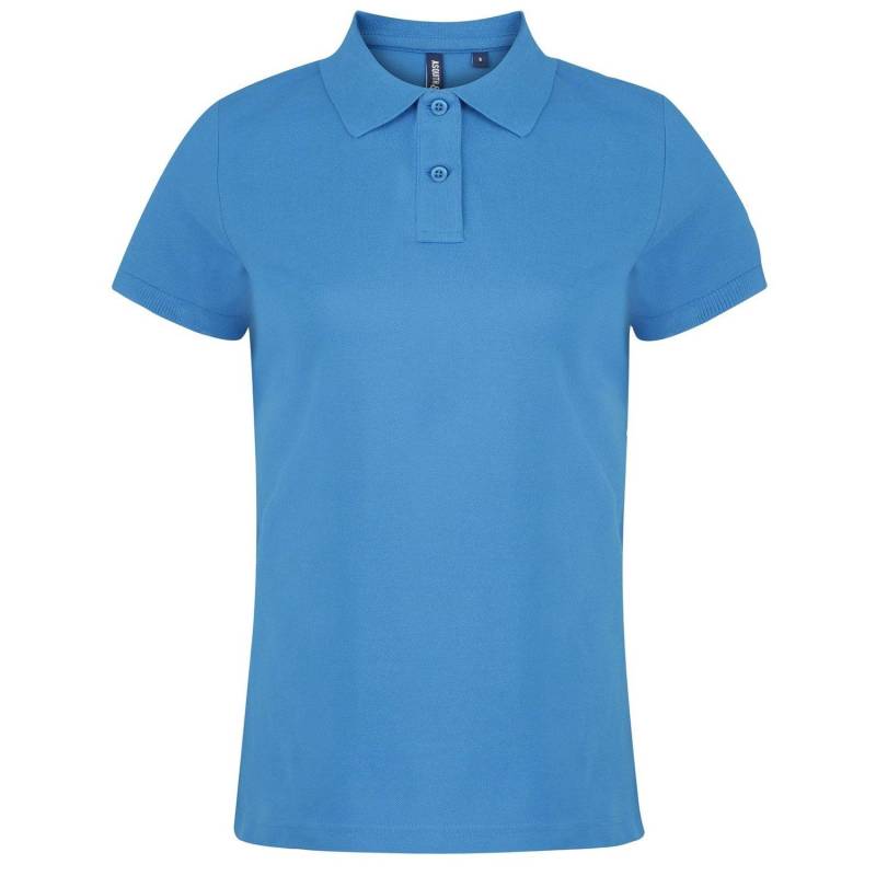 Plain Kurzarm Polo Shirt Damen Saphirblau L von Asquith & Fox