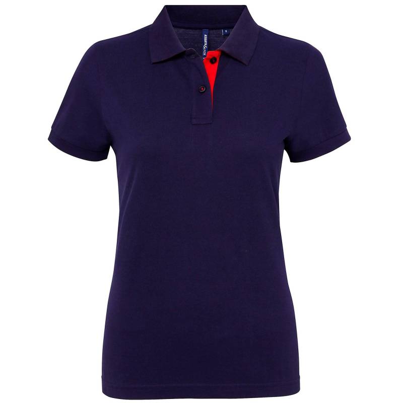 Asquith & Fox - Kurzarm Kontrast Polo Shirt, für Damen, Marine, Größe L von Asquith & Fox