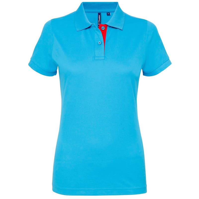 Asquith & Fox - Kurzarm Kontrast Polo Shirt, für Damen, Türkisblau, Größe L von Asquith & Fox