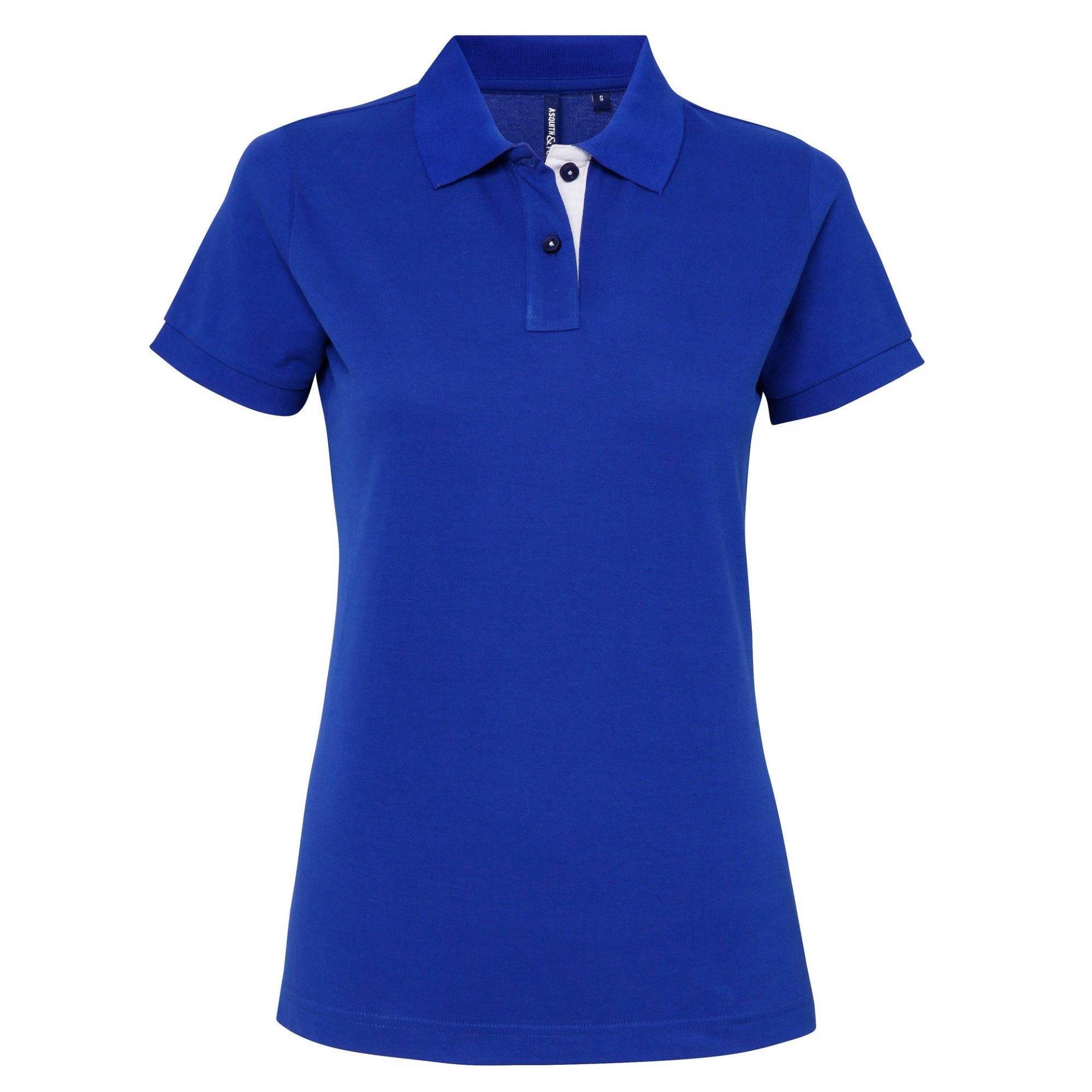 Kurzarm Kontrast Polo Shirt Damen Königsblau M von Asquith & Fox