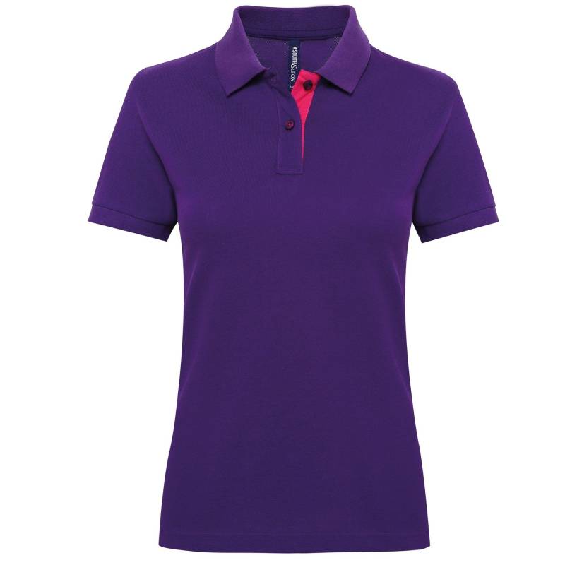 Kurzarm Kontrast Polo Shirt Damen Lila XL von Asquith & Fox