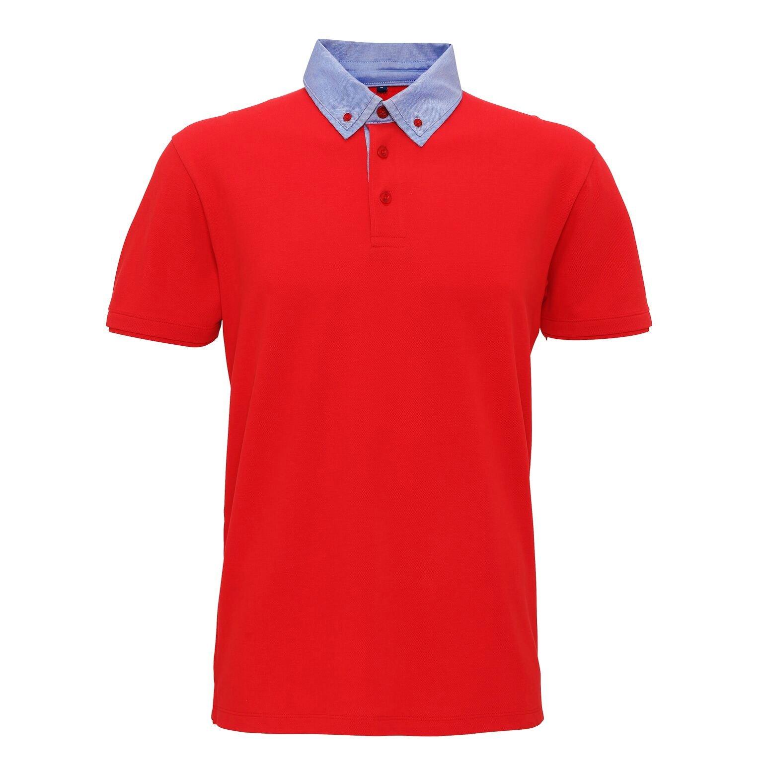 Asquith & Fox - PoloShirt mit ChambrayButtonDownKragen, für Herren, Rot Bunt, Größe L von Asquith & Fox