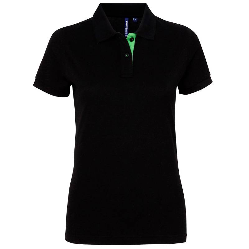 Kurzarm Kontrast Polo Shirt Damen Schwarz XXL von Asquith & Fox