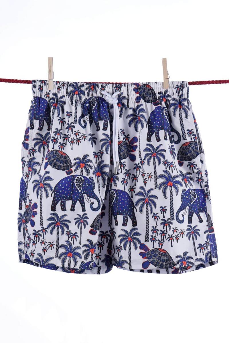 Badeshorts Mit Elefanten Und Schildkröten - Ibiza-modell Herren Blau XL von Atelier F&B