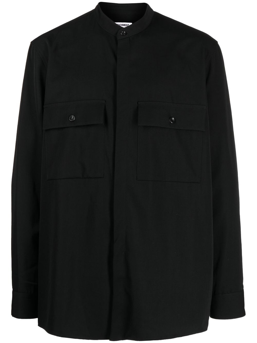 Attachment collarless woollen shirt - Black von Attachment