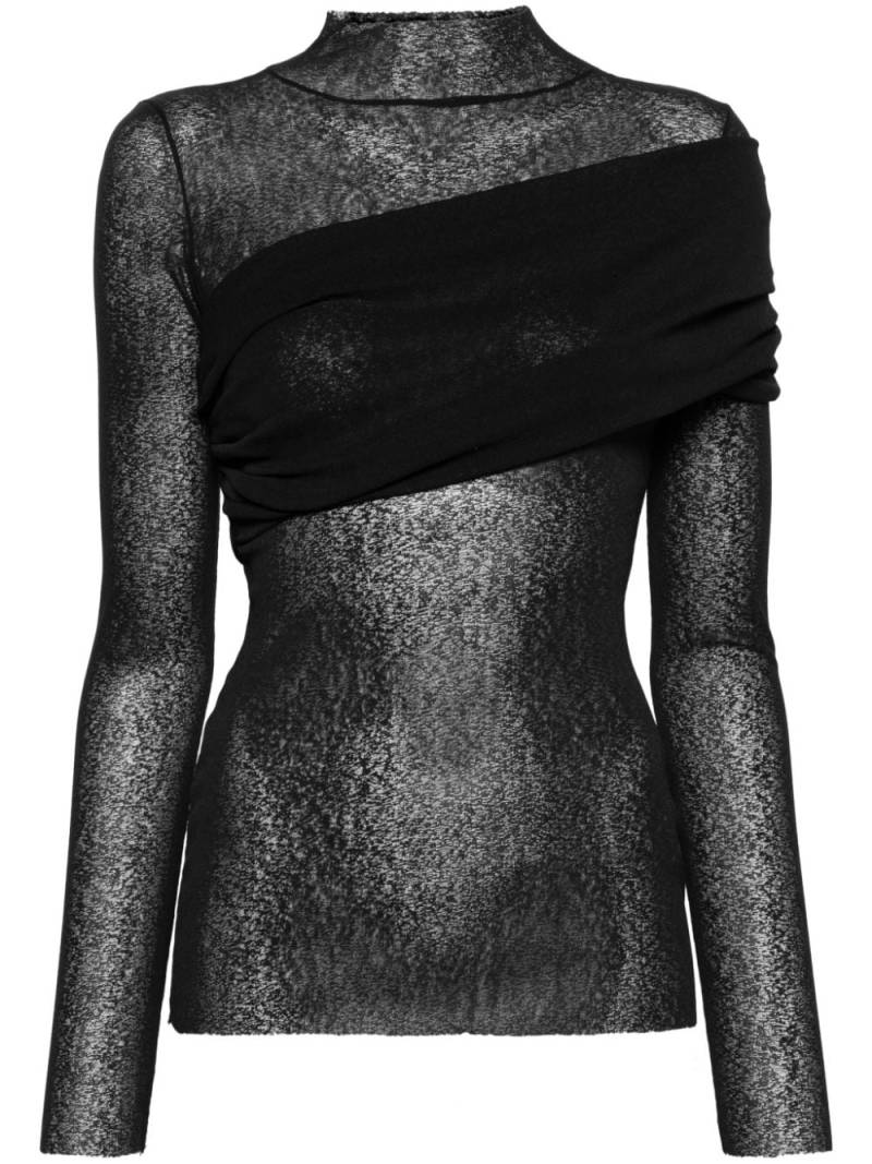 Atu Body Couture x Rue Ra pleat-detail semi-sheer top - Black von Atu Body Couture