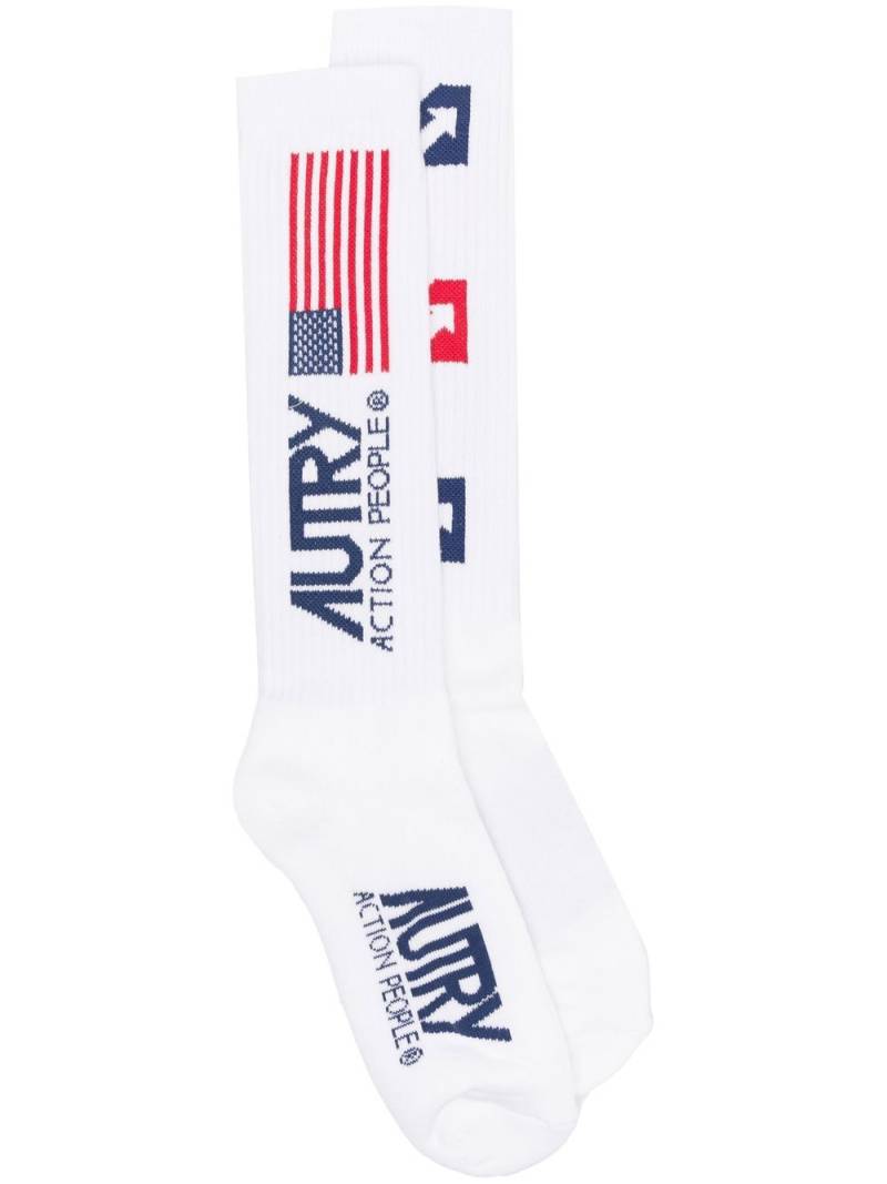 Autry intarsia-knit logo ankle socks - White von Autry