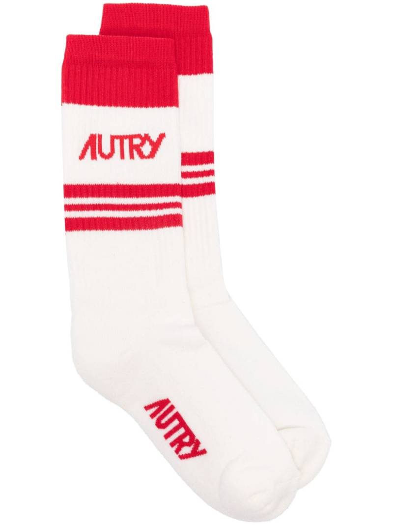 Autry logo-intarsia striped socks - White von Autry