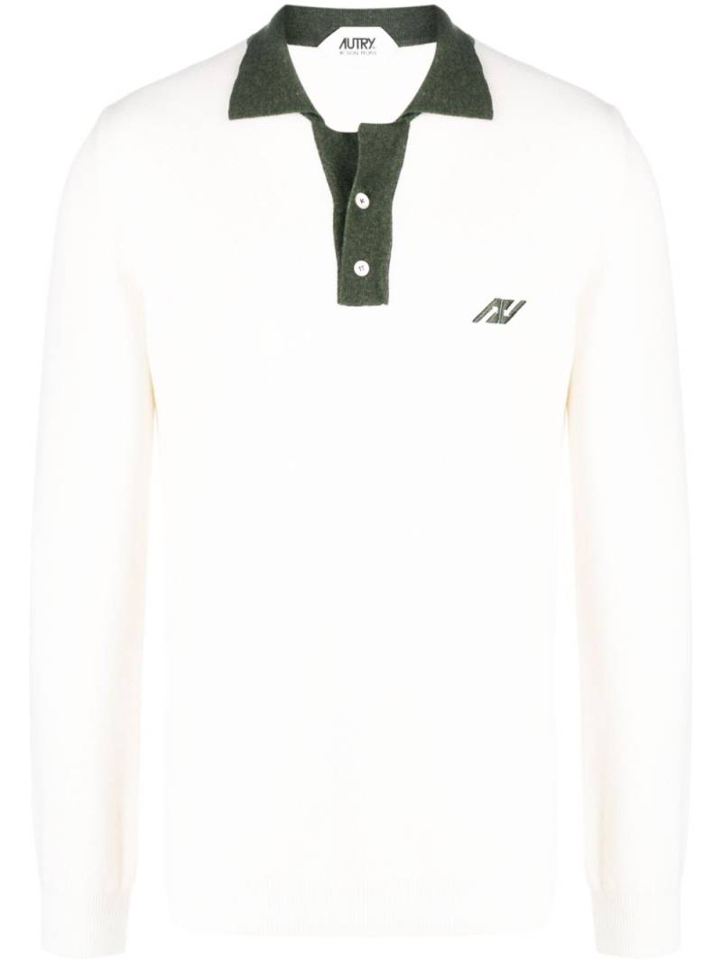 Autry two-tone long-sleeved polo shirt - Neutrals von Autry