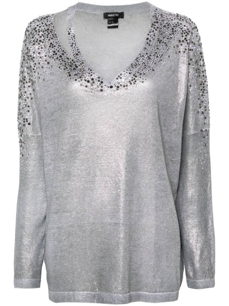 Avant Toi crystal-embellished V-neck jumper - Grey von Avant Toi