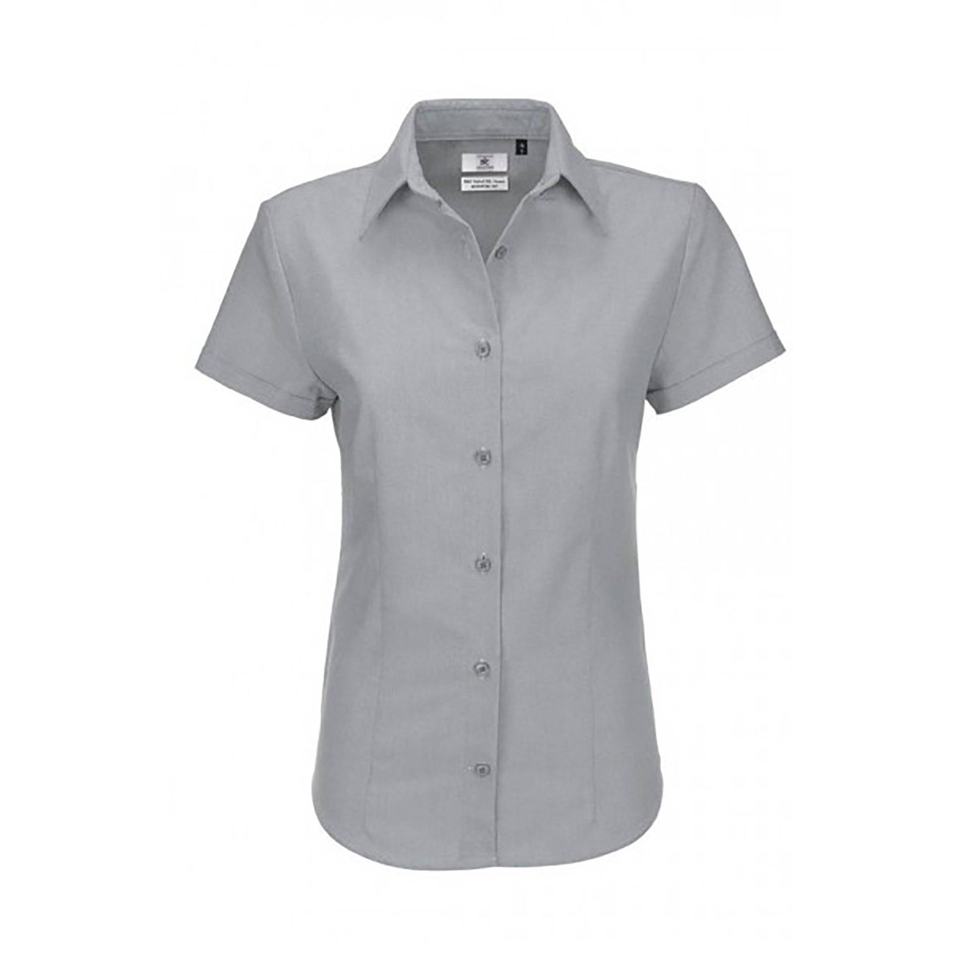 B&c Oxford Bluse, Kurzarm Damen Silber XS von B and C