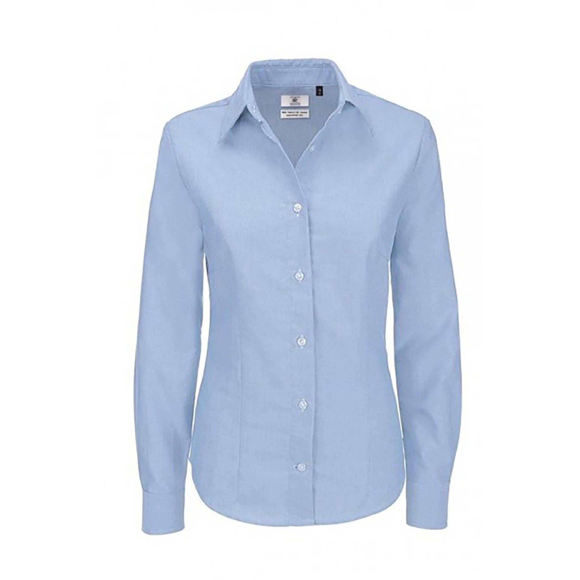 B&c Oxford Bluse Langarm Damen Blau XS von B and C