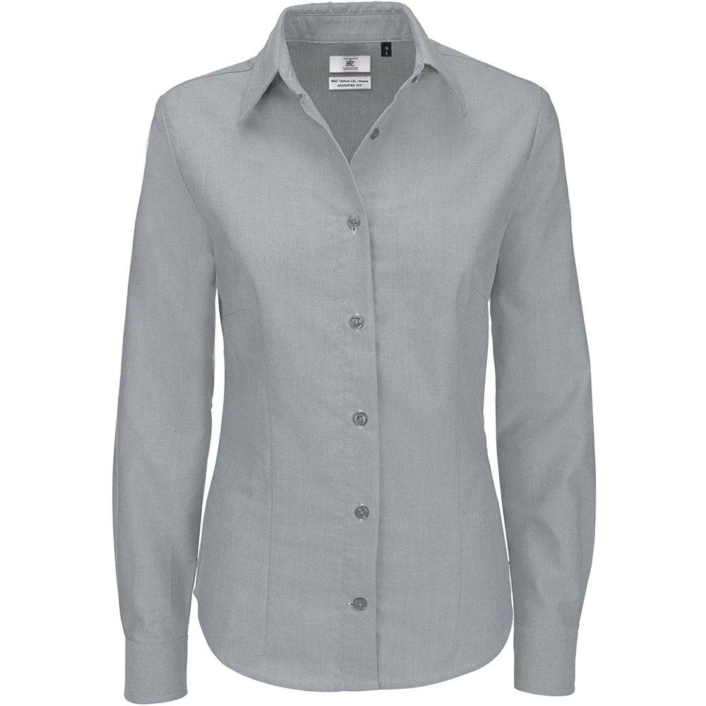 B&c Oxford Bluse Langarm Damen Silber S von B and C