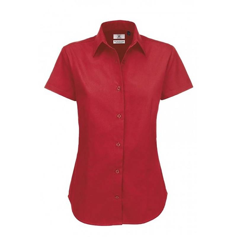 B&c Sharp Twill Kurzarm Bluse Damen Rot Bunt XS von B and C