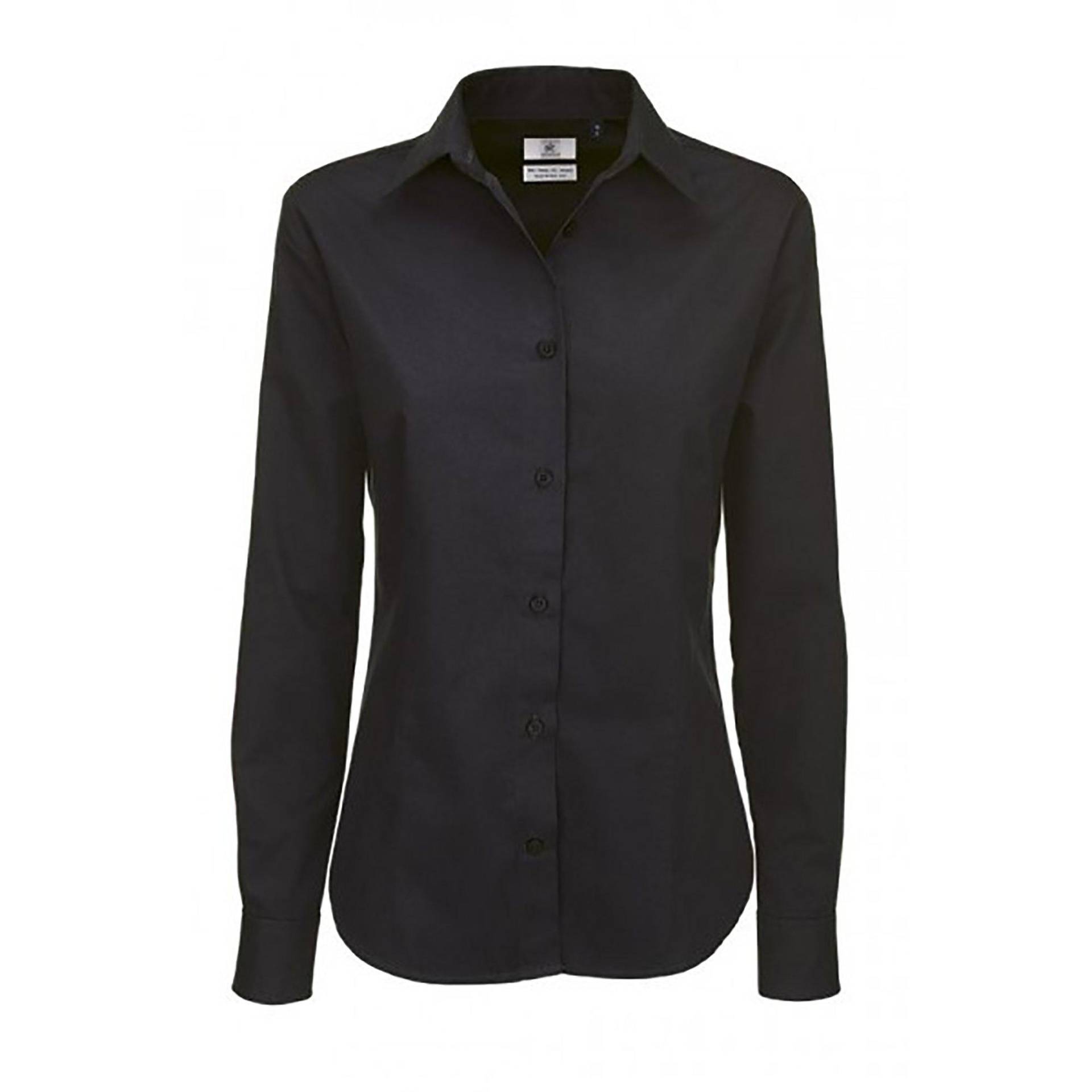 B and C - B&C Sharp Twill Langarm Bluse, für Damen, Schwarz, Größe L von B and C