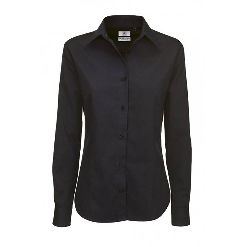 B&c Sharp Twill Langarm Bluse Damen Schwarz XS von B and C