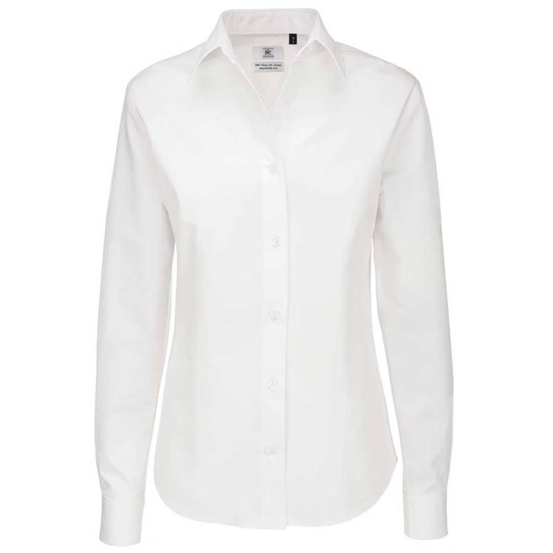 B&c Sharp Twill Langarm Bluse Damen Weiss XS von B and C