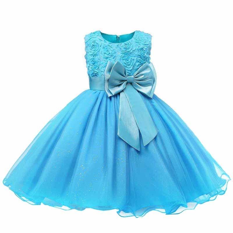 Abendkleid Mit Schleife Und Blumen - Türkis (130) Mädchen Blau ONE SIZE von B2X