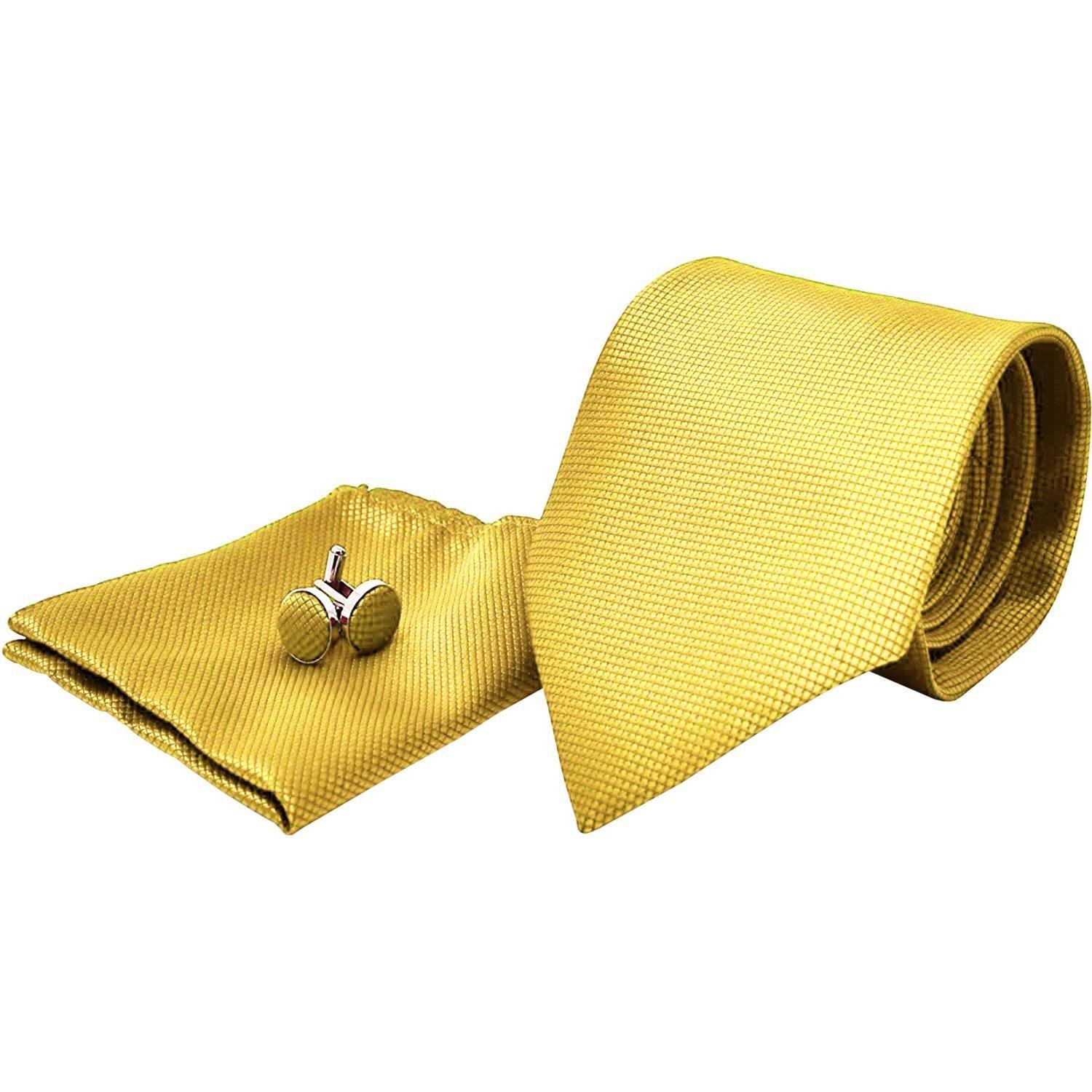 Kostümzubehör | Krawatte + Einstecktuch + Manschettenknöpfe - Gelb Unisex Multicolor ONE SIZE von B2X