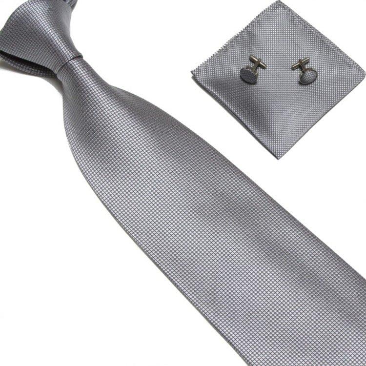 Kostümzubehör | Krawatte + Einstecktuch + Manschettenknöpfe - Grau Herren  ONE SIZE