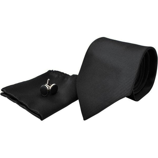Kostümzubehör | Krawatte + Einstecktuch + Manschettenknöpfe Unisex Schwarz ONE SIZE von B2X