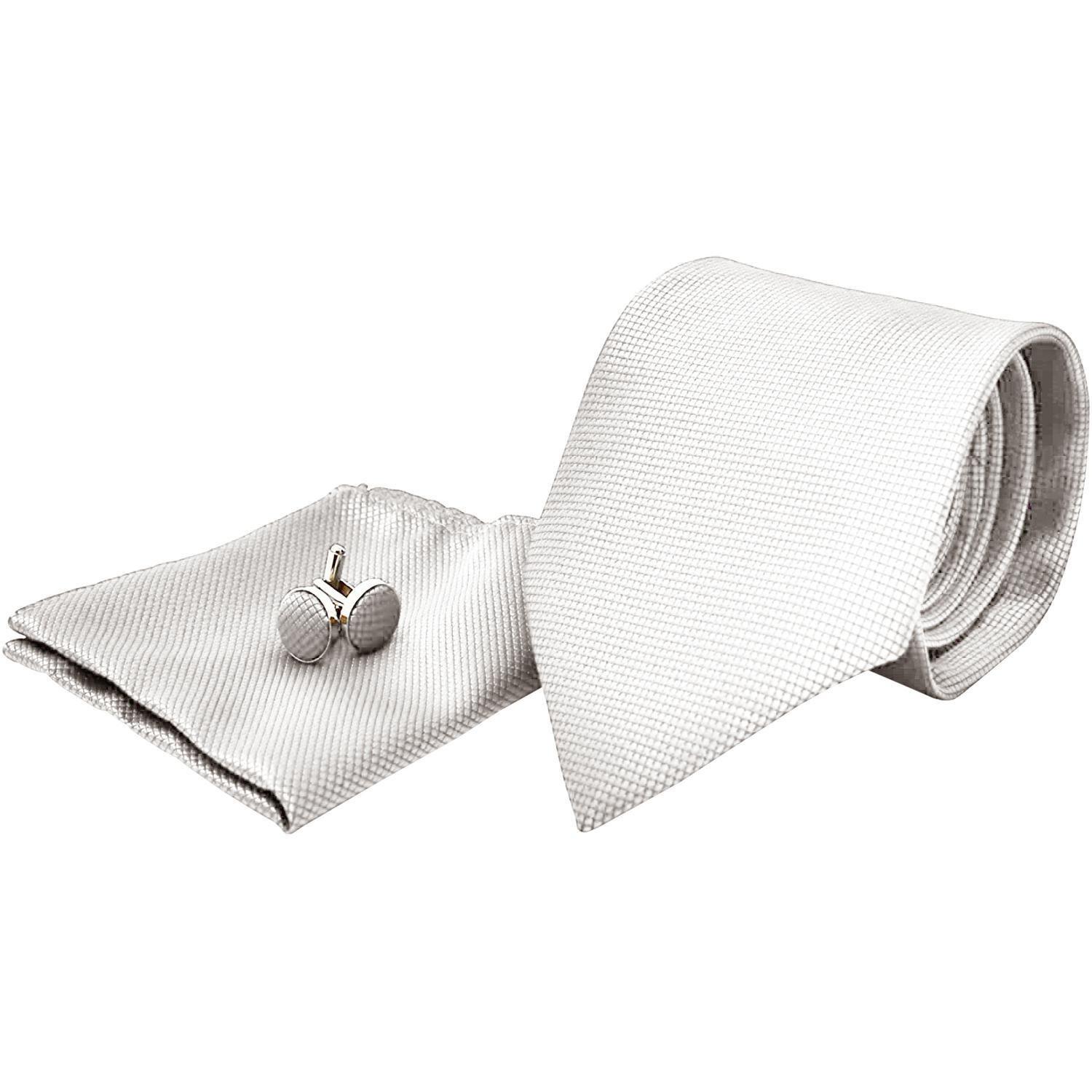 Kostümzubehör | Krawatte + Einstecktuch + Manschettenknöpfe - Weiß Unisex Multicolor ONE SIZE von B2X
